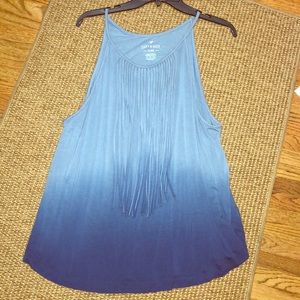 Soft & Sexy Tank with fringe accent blue ombré XL
